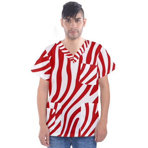 Red Zebra Vibes Animal Print  Men s V-neck Scrub Top by ConteMonfrey