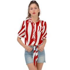 Red Zebra Vibes Animal Print  Tie Front Shirt 