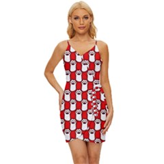 Red And White Cat Paws Wrap Tie Front Dress by ConteMonfrey