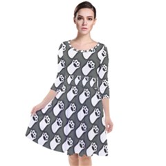 Grey And White Little Paws Quarter Sleeve Waist Band Dress