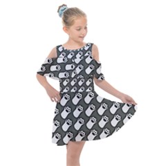 Grey And White Little Paws Kids  Shoulder Cutout Chiffon Dress