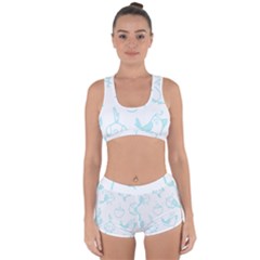 Birds Seamless Pattern Blue Racerback Boyleg Bikini Set by ConteMonfrey