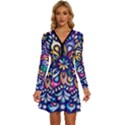 Leafs and Floral Long Sleeve Deep V Mini Dress  View1