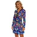 Leafs and Floral Long Sleeve Deep V Mini Dress  View2