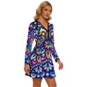 Leafs and Floral Long Sleeve Deep V Mini Dress  View3