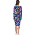 Leafs and Floral Long Sleeve V-Neck Bodycon Dress  View4