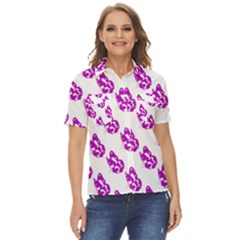 Purple Butterflies On Their Own Way  Women s Short Sleeve Double Pocket Shirt