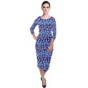 Animal Print - Blue - Leopard Jaguar Dots Small  Quarter Sleeve Midi Velour Bodycon Dress View1