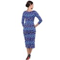 Animal Print - Blue - Leopard Jaguar Dots Small  Quarter Sleeve Midi Velour Bodycon Dress View2