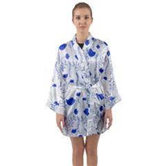 Blue Classy Tulips Long Sleeve Satin Kimono by ConteMonfrey