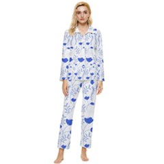 Blue Classy Tulips Womens  Long Sleeve Velvet Pocket Pajamas Set by ConteMonfrey