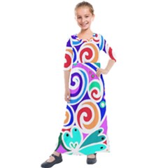 Crazy Pop Art - Doodle Circles   Kids  Quarter Sleeve Maxi Dress by ConteMonfrey