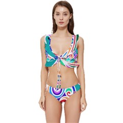 Crazy Pop Art - Doodle Circles   Low Cut Ruffle Edge Bikini Set