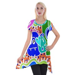 Crazy Pop Art - Doodle Buddies  Short Sleeve Side Drop Tunic by ConteMonfrey