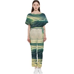 Ocean Sea Waves Tide Batwing Lightweight Chiffon Jumpsuit