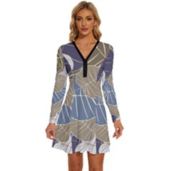 Ackground Leaves Desktop Long Sleeve Deep V Mini Dress  by Amaryn4rt