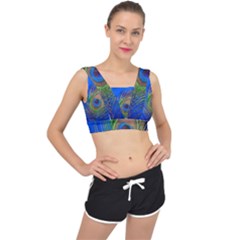 Blue Peacock Feather V-back Sports Bra by Amaryn4rt