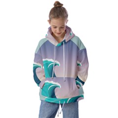 Tsunami Tidal Wave Wave Minimalist Ocean Sea 4 Kids  Oversized Hoodie by Wegoenart