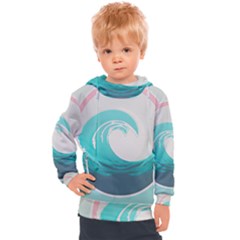 Tidal Wave Ocean Sea Tsunami Wave Minimalist Kids  Hooded Pullover by Wegoenart