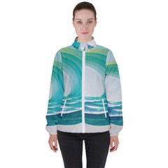 Tsunami Tidal Wave Wave Minimalist Ocean Sea 2 Women s High Neck Windbreaker by Wegoenart