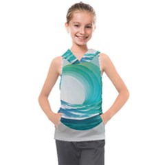 Tsunami Tidal Wave Wave Minimalist Ocean Sea 2 Kids  Sleeveless Hoodie by Wegoenart