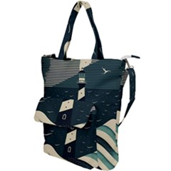 Lighthouse Abstract Ocean Sea Waves Water Blue Shoulder Tote Bag