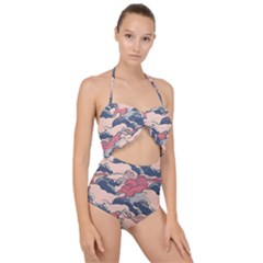 Waves Ocean Sea Water Pattern Rough Seas Scallop Top Cut Out Swimsuit by Wegoenart