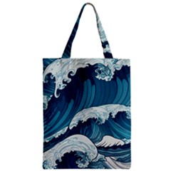 Waves Ocean Sea Pattern Water Tsunami Rough Seas Zipper Classic Tote Bag by Wegoenart