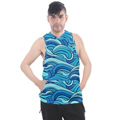 Pattern Ocean Waves Blue Nature Sea Abstract Men s Sleeveless Hoodie by Wegoenart