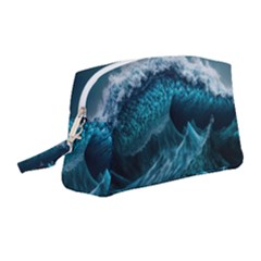 Tsunami Waves Ocean Sea Water Rough Seas Blue Wristlet Pouch Bag (medium) by Wegoenart