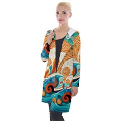 Waves Ocean Sea Abstract Whimsical Abstract Art 4 Hooded Pocket Cardigan by Wegoenart