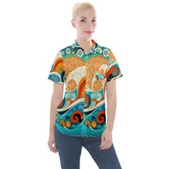 Waves Ocean Sea Abstract Whimsical Abstract Art 4 Women s Short Sleeve Pocket Shirt