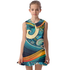 Waves Ocean Sea Abstract Whimsical Abstract Art 3 Kids  Pilgrim Collar Ruffle Hem Dress by Wegoenart