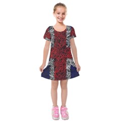 Union Jack Flag Uk Patriotic Kids  Short Sleeve Velvet Dress by Celenk