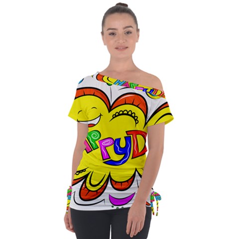 Happy Happiness Child Smile Joy Off Shoulder Tie-up Tee by Celenk