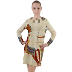 Egyptian Tutunkhamun Pharaoh Design Long Sleeve Hoodie Dress by Celenk