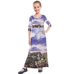 Mountain Snow Landscape Winter Kids  Quarter Sleeve Maxi Dress by Celenk