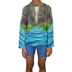 River Forest Landscape Nature Kids  Long Sleeve Swimwear by Celenk