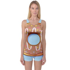 Dessert Food Donut Sweet Decor Chocolate Bread One Piece Boyleg Swimsuit by Uceng