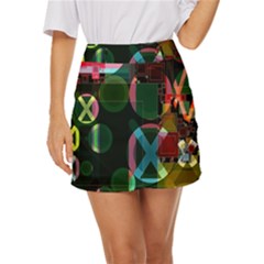 Abstract Color Texture Creative Mini Front Wrap Skirt by Uceng