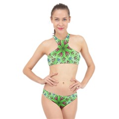 Flower Mandala Art Drawing Spring Background High Neck Bikini Set