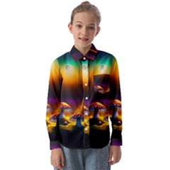 Ai Generated Mushrooms Wallpaper Kids  Long Sleeve Shirt by Uceng