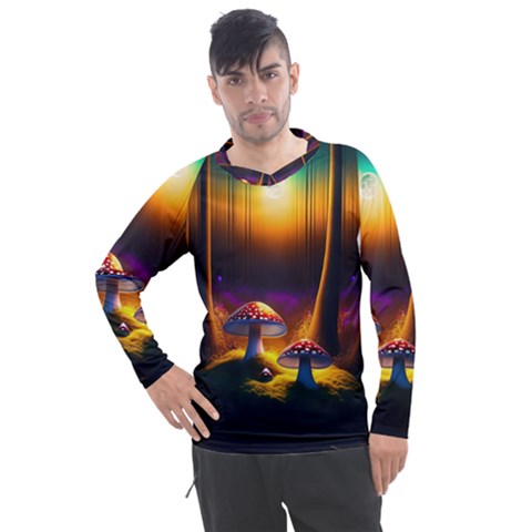 Ai Generated Mushrooms Wallpaper Men s Pique Long Sleeve Tee by Uceng