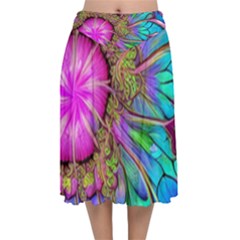 Abstract Art Psychedelic Experimental Velvet Flared Midi Skirt