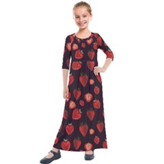 Watercolor Strawberry Kids  Quarter Sleeve Maxi Dress by SychEva