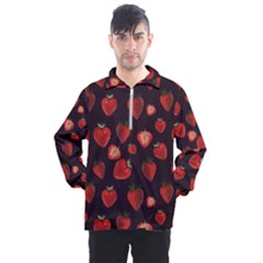 Watercolor Strawberry Men s Half Zip Pullover by SychEva