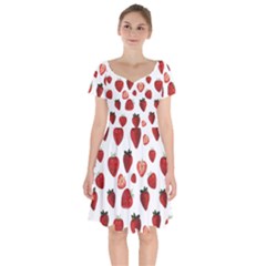 Strawberry Watercolor Short Sleeve Bardot Dress by SychEva