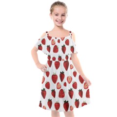 Strawberry Watercolor Kids  Cut Out Shoulders Chiffon Dress by SychEva