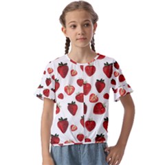 Strawberry Watercolor Kids  Cuff Sleeve Scrunch Bottom Tee