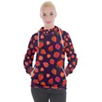 Strawberry On Black Women s Hooded Pullover